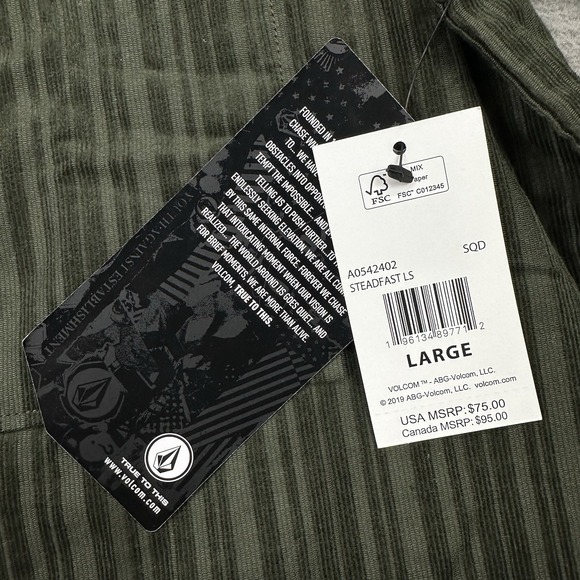 Volcom Steadfast Long Sleeve Dress Shirt Mens L Stripe Corduroy Squadron Green - Picture 4 of 10